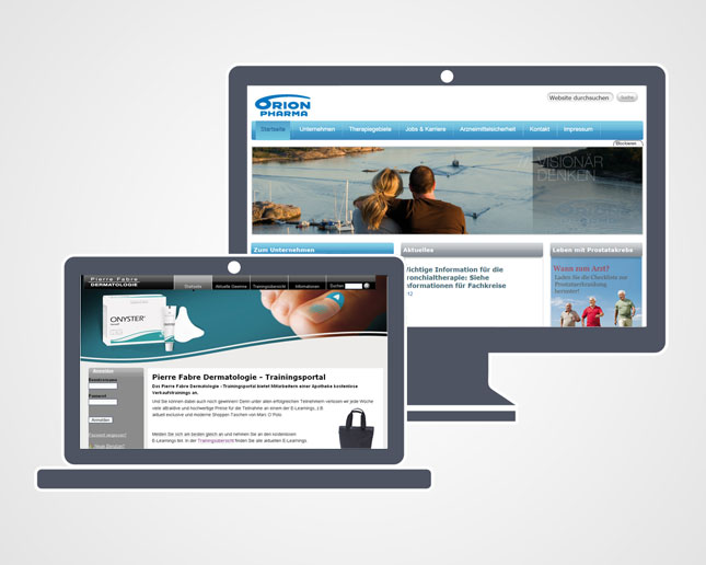 Firmen-Website der Orion Pharma GmbH, E-Learning-Portal der Pierre Fabre Dermatologie